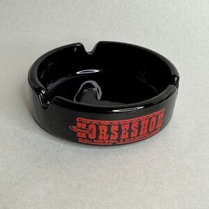 Vintage Binions Horseshoe Hotel Casino Las Vegas Black Glass Ashtray